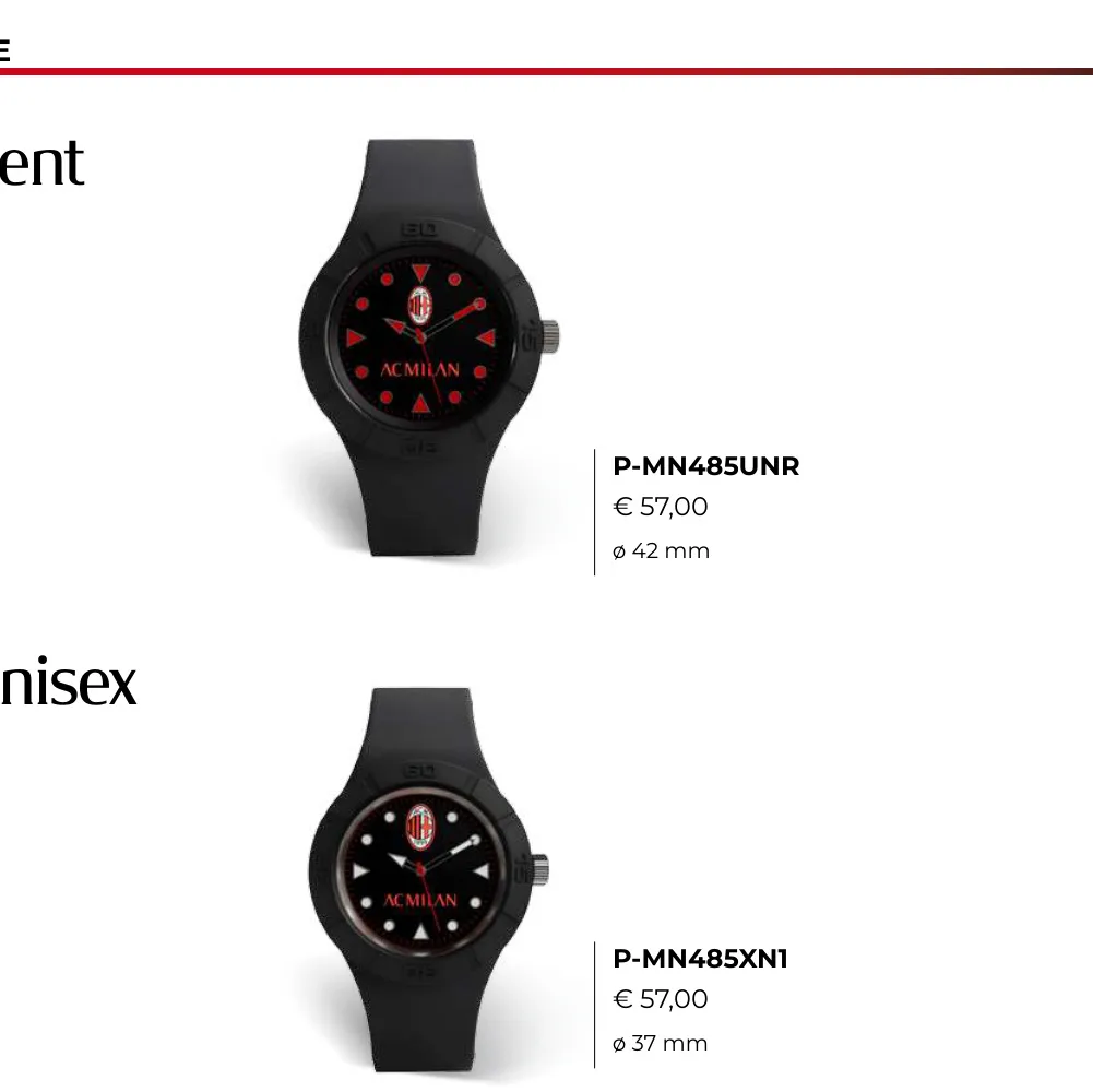 LD AC Milan Orologio Calcio Deep Five 42 mm P-MN485UNR Originale Ufficiale