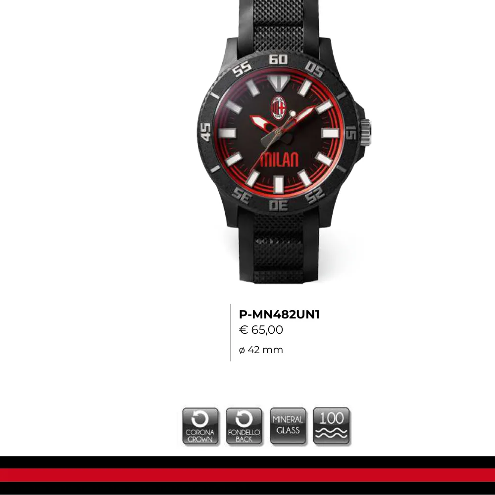 LD AC Milan Orologio Calcio Dive 42 mm P-MN482UN1 Originale Ufficiale