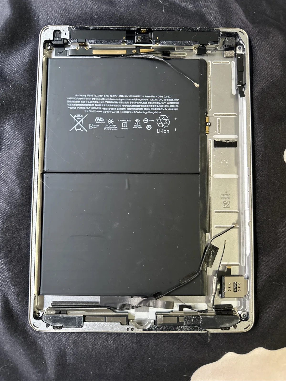 Originale Apple iPad 6 6th Chassis Batteria scocca Wifi Cellular A1954 Nero A-