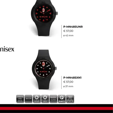 LD AC Milan Orologio Calcio Deep Five 37 mm P-MN485XN1 Originale Ufficiale