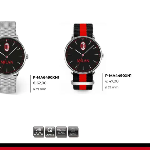 LD AC Milan Orologio Calcio Tidy 39 mm P-MA4490XN1 Originale Ufficiale