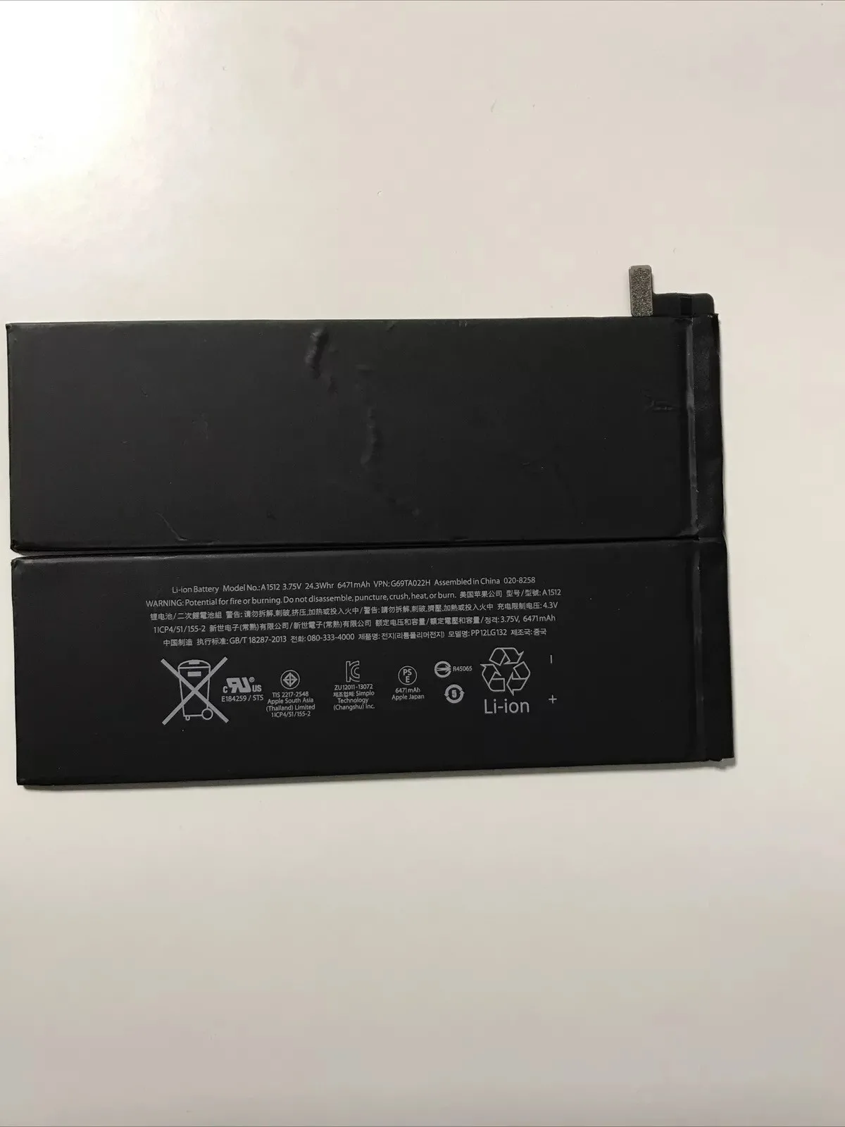 Originale Apple iPad Mini 2, 3 Batteria A1512 3.75V 6471mAh. Usato