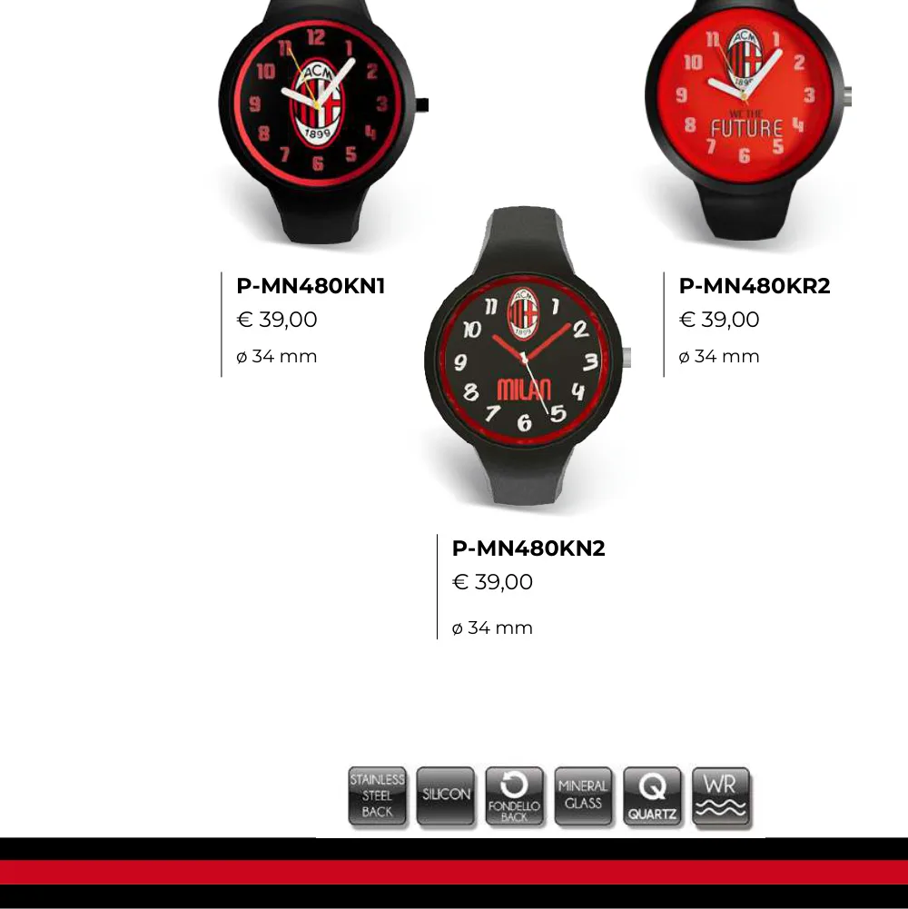 LD AC Milan Orologio Calcio One Kid 34 mm P-MN480KN2 Originale Ufficiale