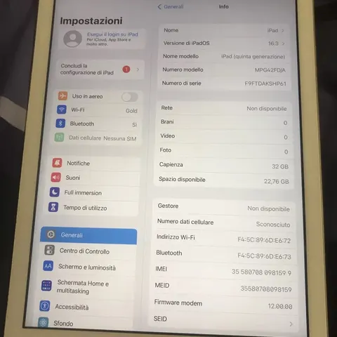Originale Apple Ipad 5 Gen 32 Gb Wifi Cellular funzionante