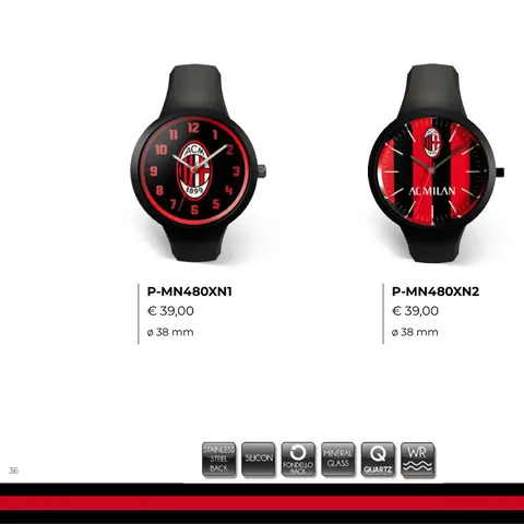 LD AC Milan Orologio Calcio One Unisex 38 mm P-MN480XN1 Originale Ufficiale