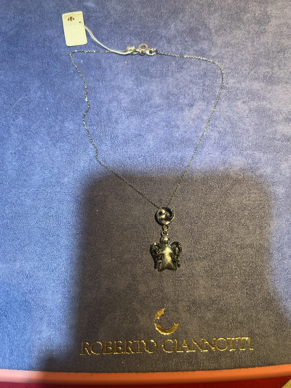 Roberto Giannotti collana in argento con pendente angelo e pietre nere