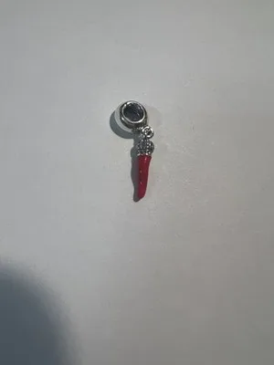 Charm Pendente Cornetto Portafortuna in Argento 925 Smaltato Rosso - LAB22609302112