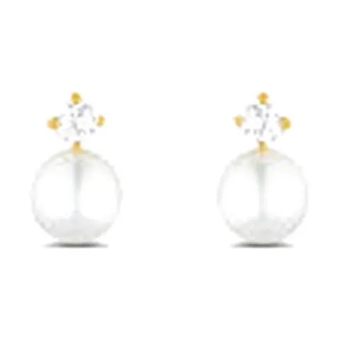 Stroili Bon Ton Orecchini lobo con perle e cubic zirconia Oro 9kt 1400978