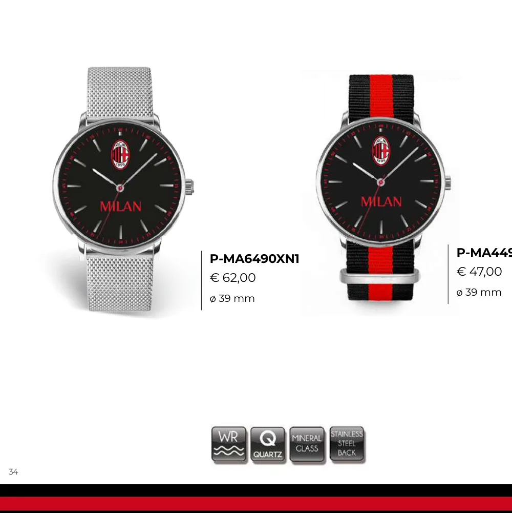 LD AC Milan Orologio Calcio Tidy 39 mm P-MA6490XN1 Originale Ufficiale