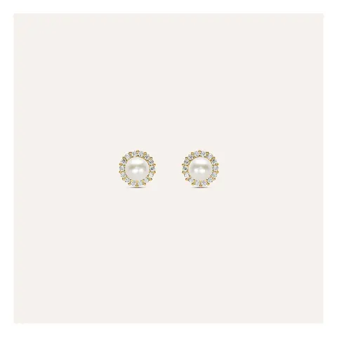Stroili Bon Ton Orecchini lobo con perle e cubic zirconia Oro 9kt 1416786